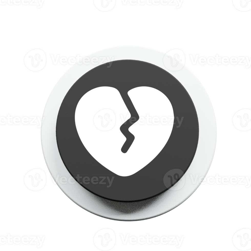 A broken heart button on a black background png