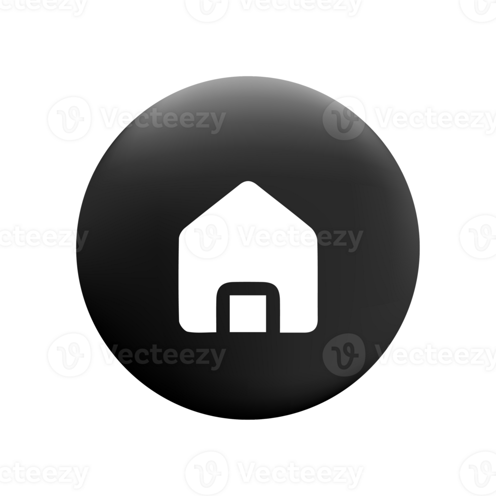 A black and white house icon on a black button png