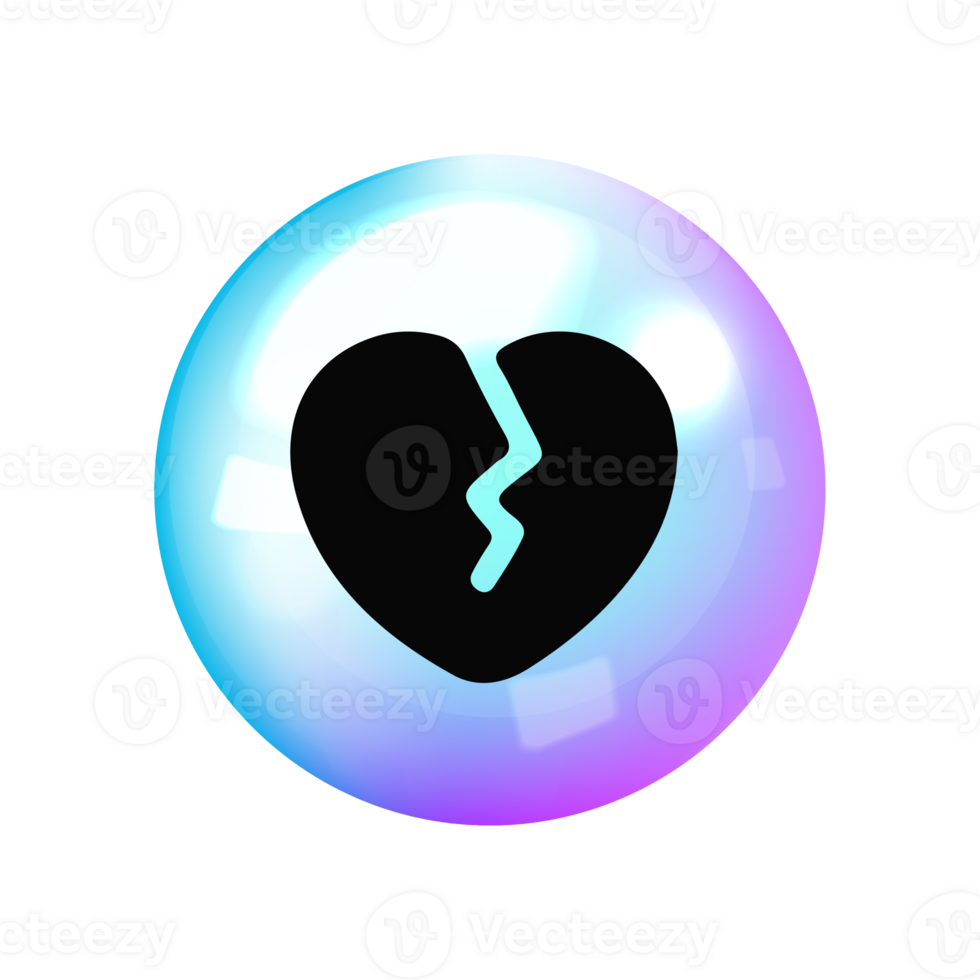 A broken heart in a bubble with a blue and purple background png