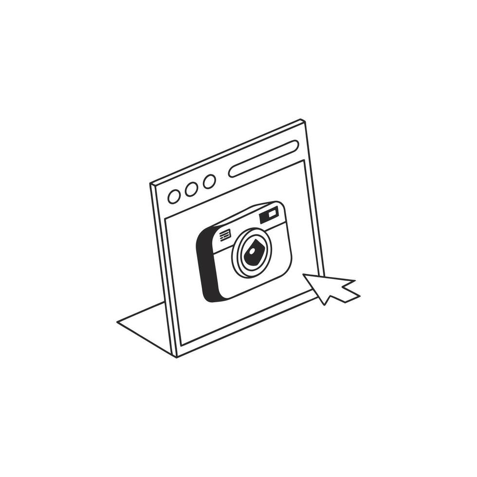 A camera is shown in a frame with a arrow pointing to it vector