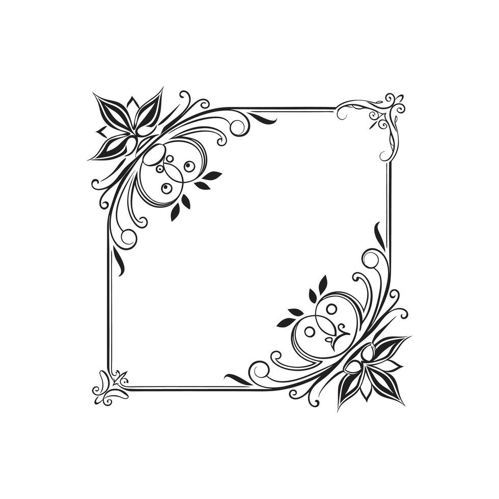A black and white square frame with flowers vector