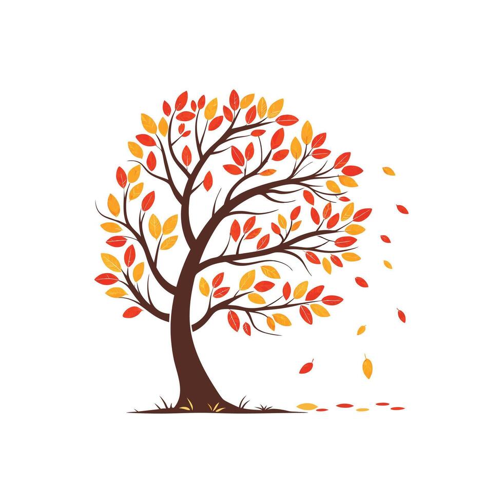Autumn tree with falling leaves illustration vector