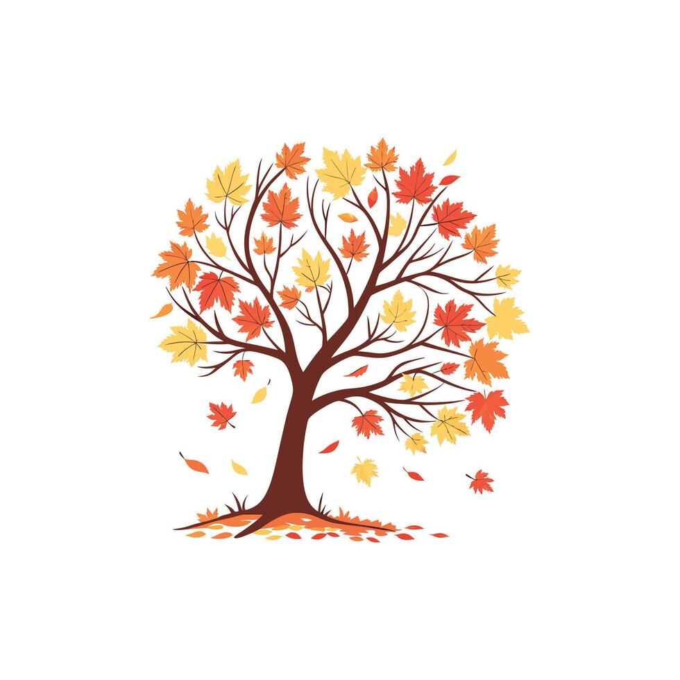 Autumn tree with leaves and falling leaves illustration vector
