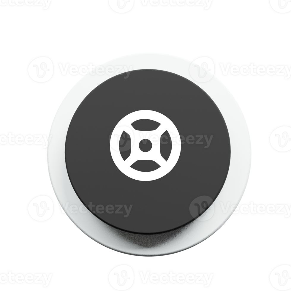 A black and white button with a wheel on it png