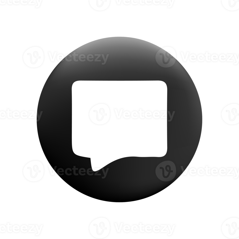 A black and white speech bubble icon on a black button png