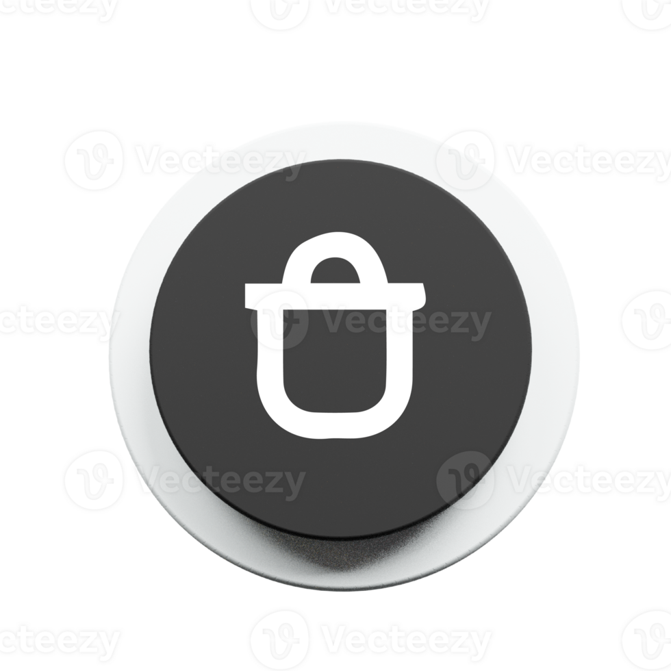 A black and white button with a white bag icon png