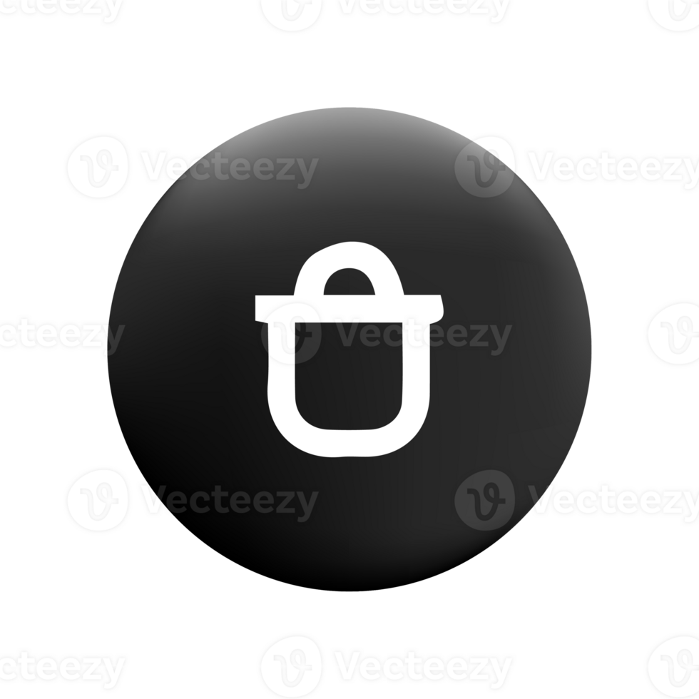 A black and white button with a white bag icon png