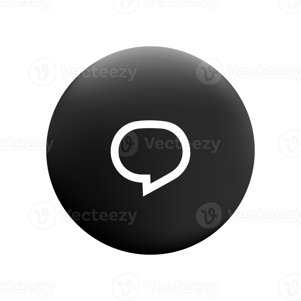 A black and white speech bubble icon on a black button png