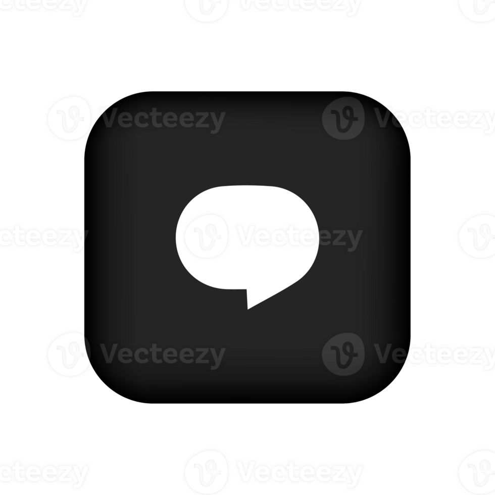 A black and white speech bubble icon on a black background png