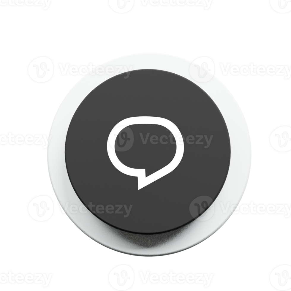 A black and white button with a speech bubble png