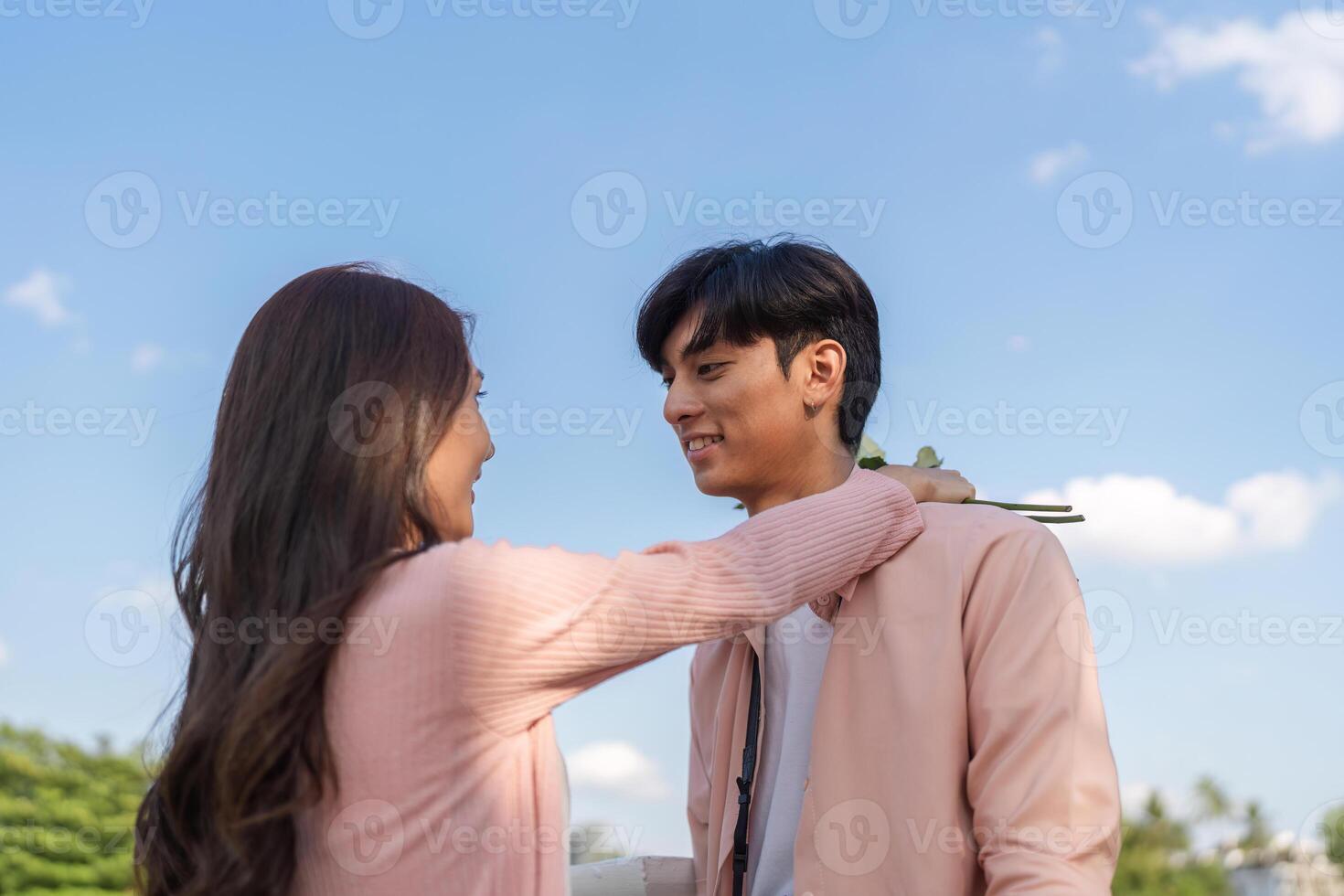 Romantic valentine's day surprise for lovers at a scenic outdoor location capturing intimate couple moments photo