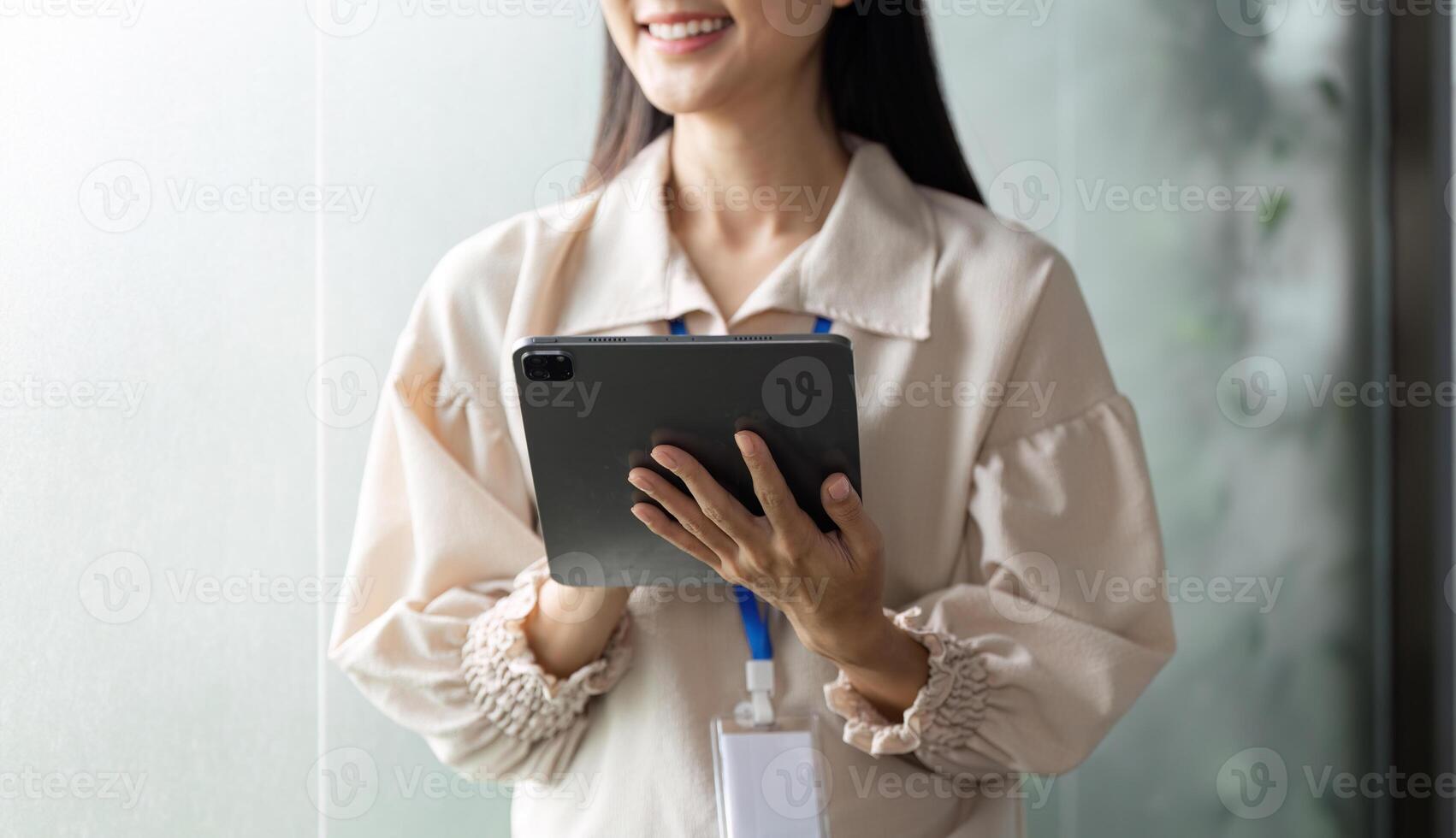 Dynamic businesswomen engaging with in a office environment optimizing work efficiency photo