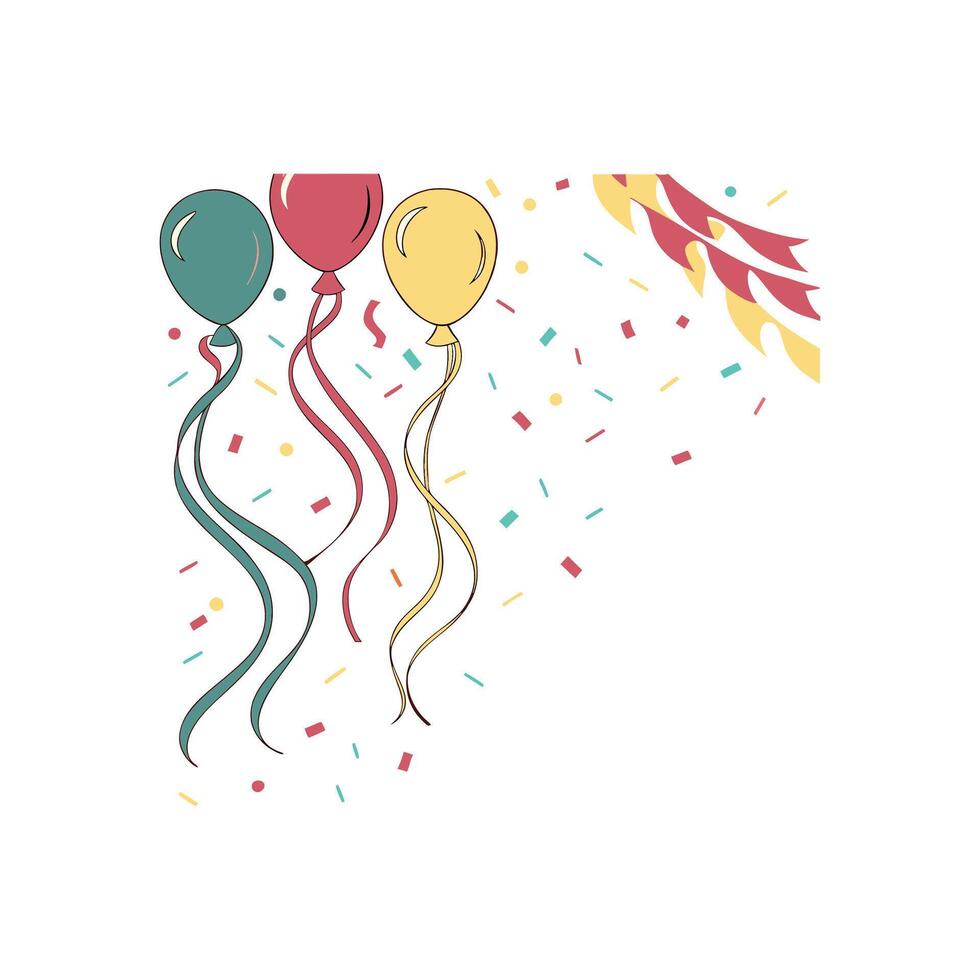 A colorful balloon and confetti are on a white background vector