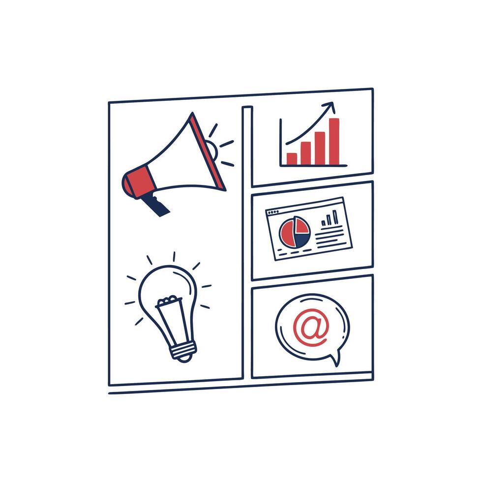 A diagram of various marketing icons vector