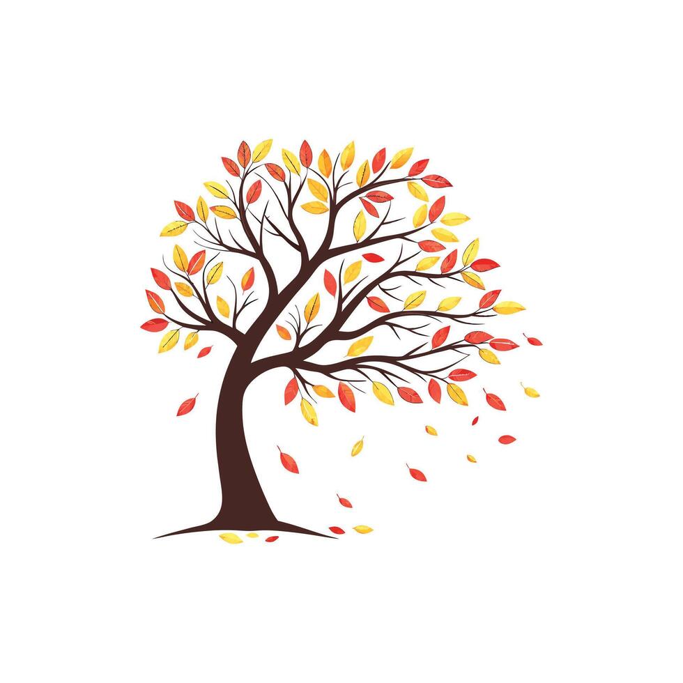 Autumn tree with falling leaves illustration vector