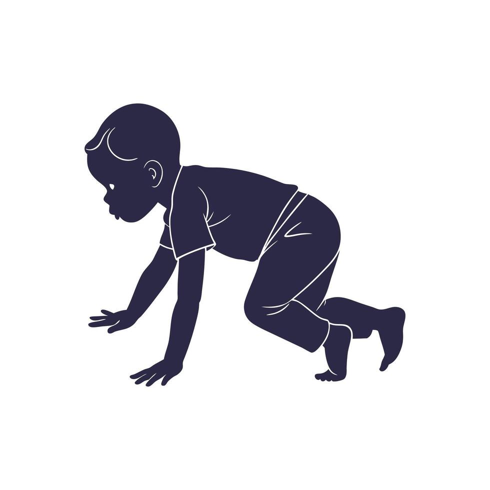A silhouette of a baby crawling on the ground vector
