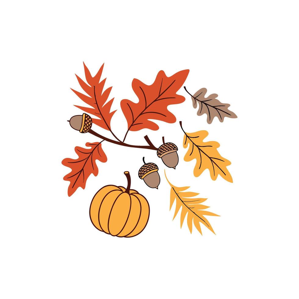 Autumn leaves and pumpkin on a branch vector