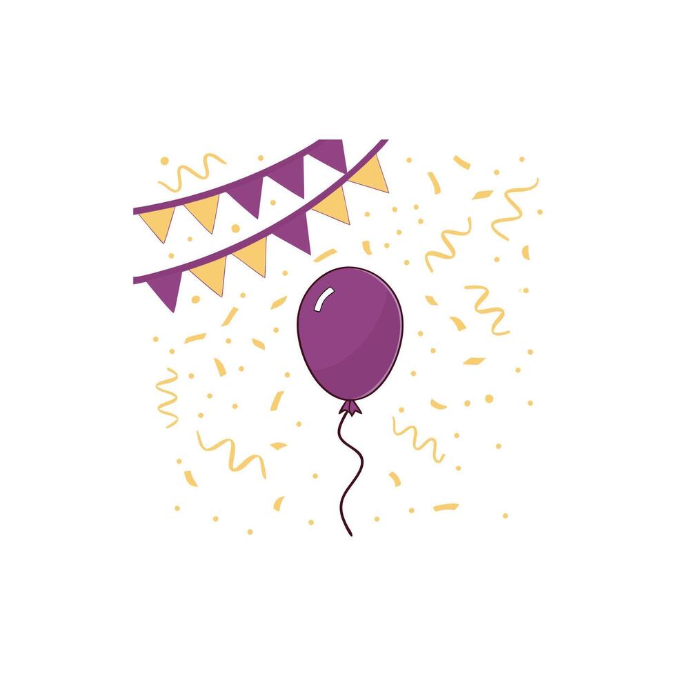 A purple balloon with confetti and garlands vector