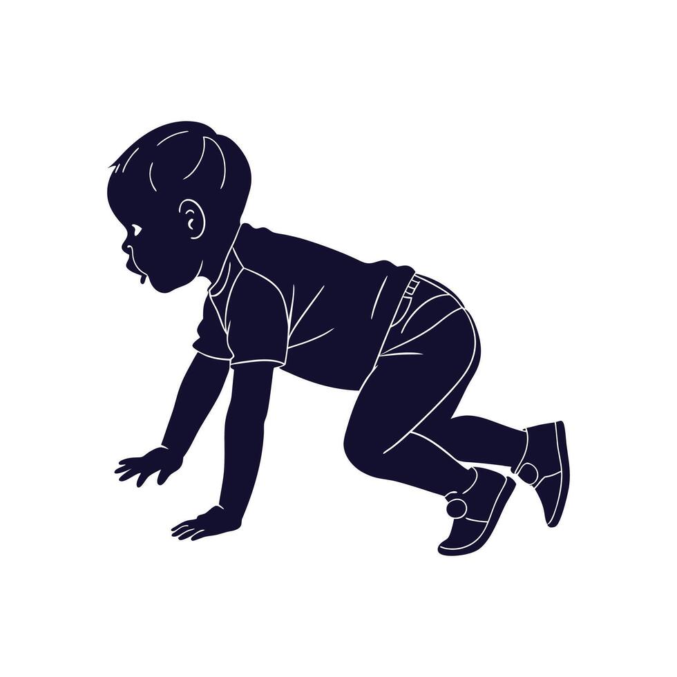 A silhouette of a baby crawling on the ground vector