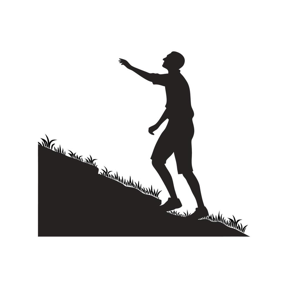 Silhouette of a man reaching up to a hill vector