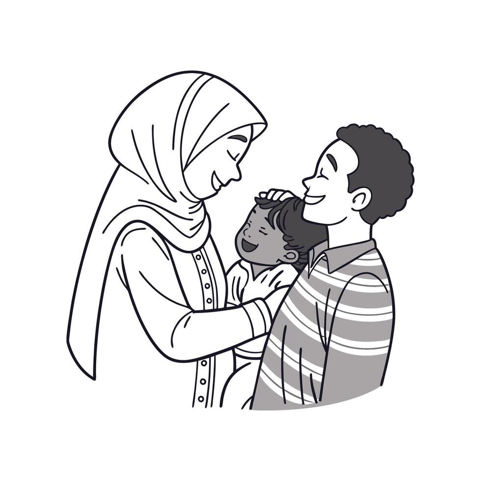 A cartoon drawing of a muslim family vector