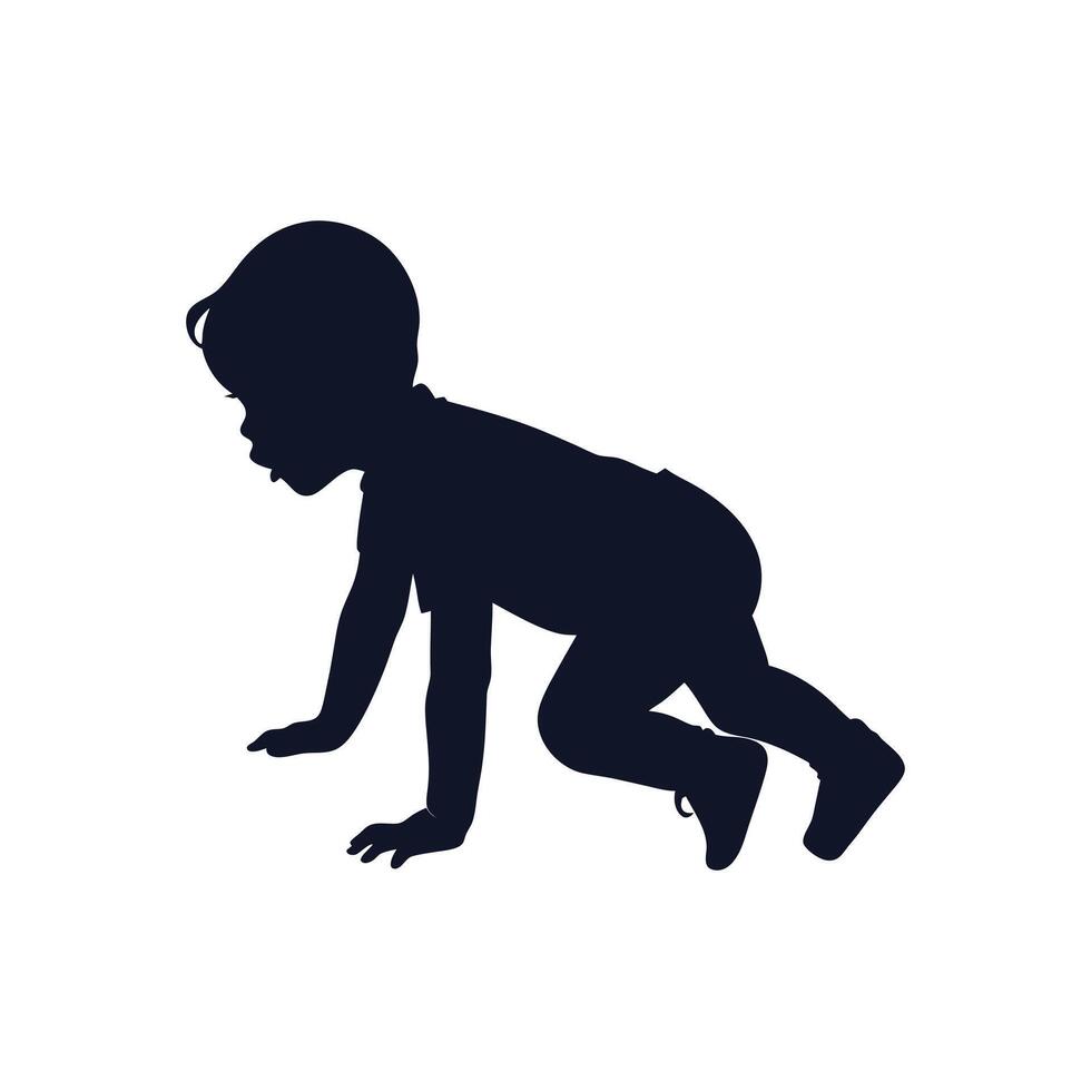 A silhouette of a baby crawling on the floor vector