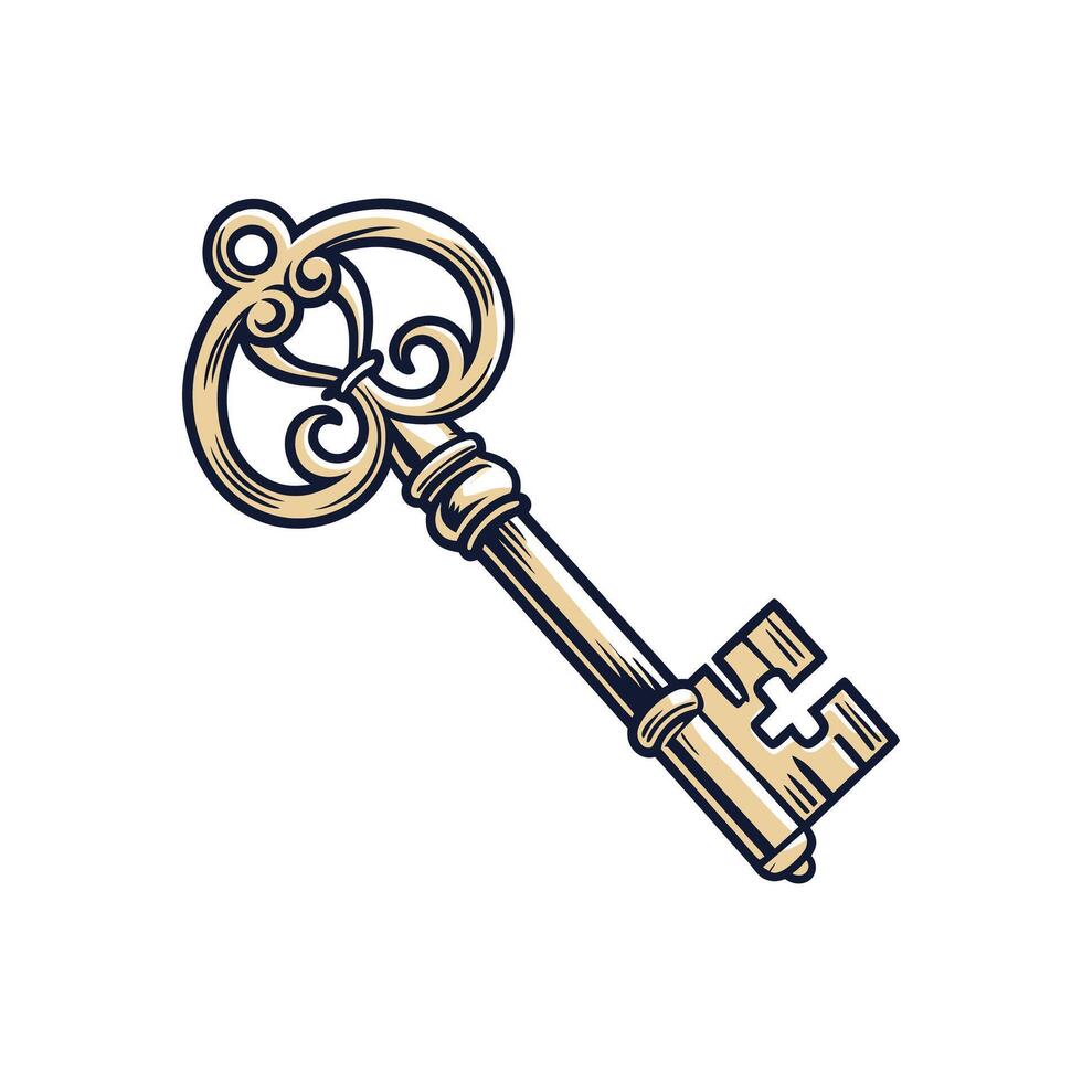 An old key with a lock on it vector