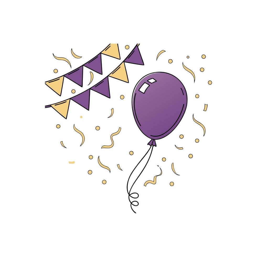 A purple balloon and confetti are in the air vector