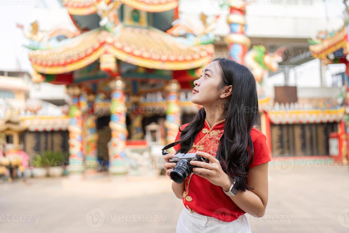 Chinese new year worship at a shrine cultural celebration outdoor environment captured from a local's perspective photo