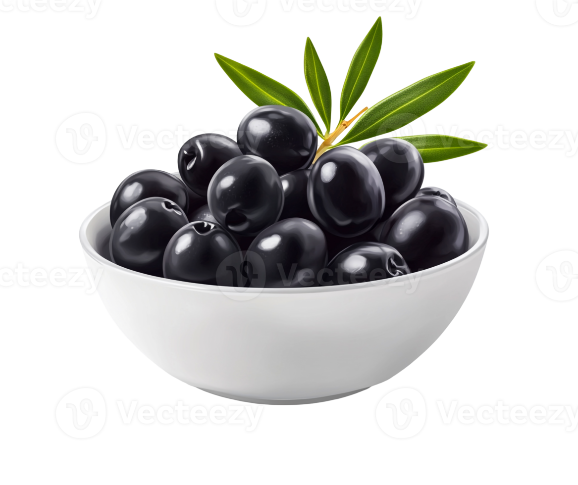 Black Olives Presented in a Clean White Bowl png