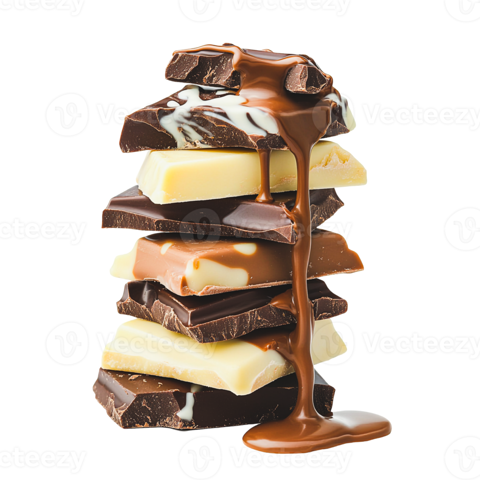 Layered Chocolate Stack with Melted Chocolate Dripping Down png