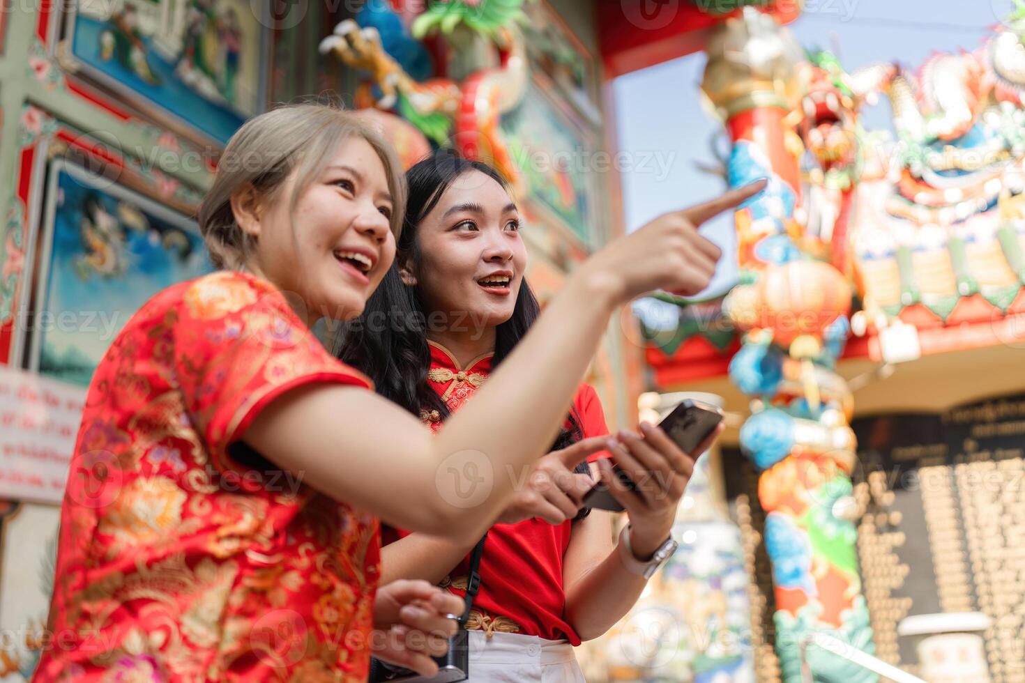 Celebrating chinese new year worship at a shrine cultural event festive environment joyful viewpoint photo