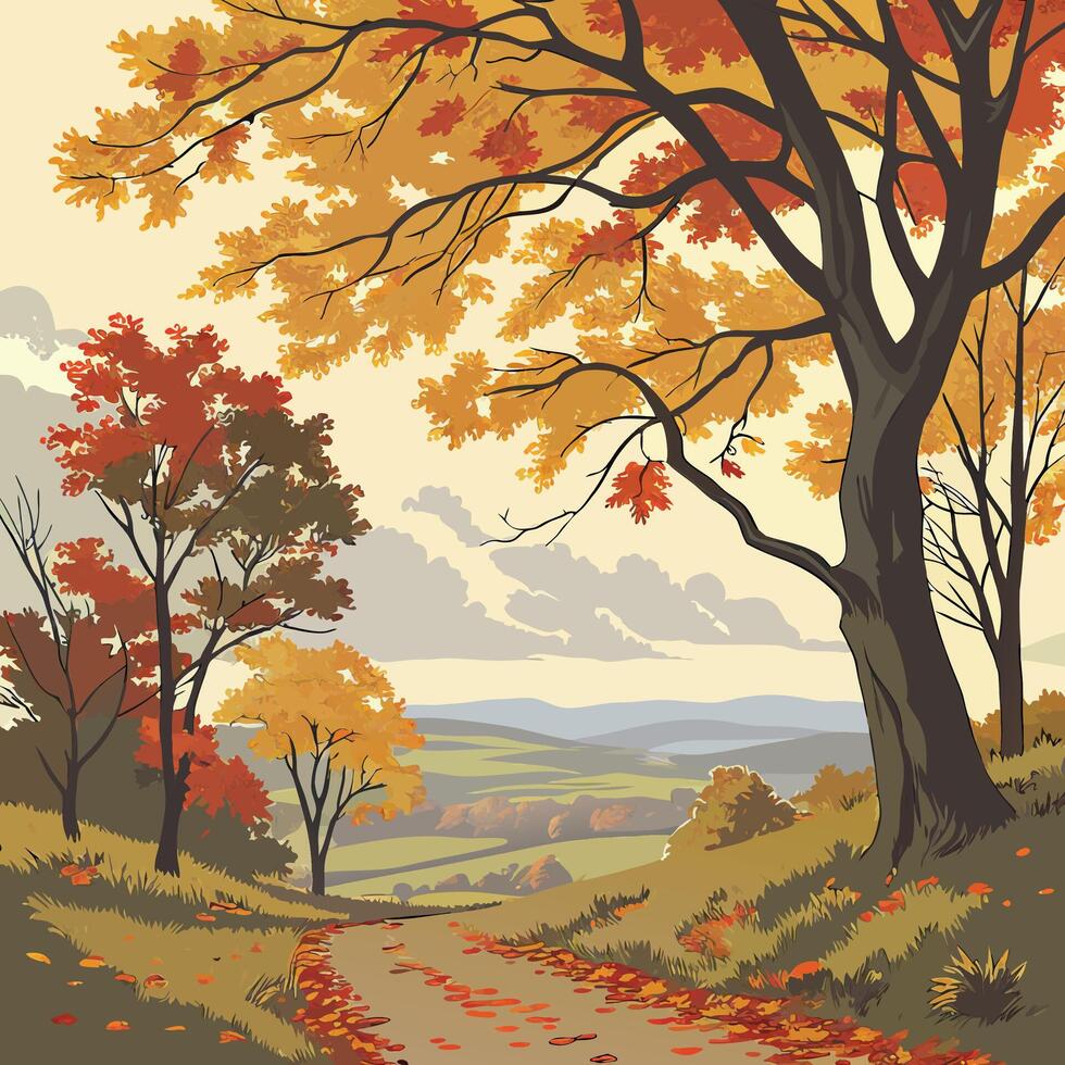 Autumn landscape with trees and road vector