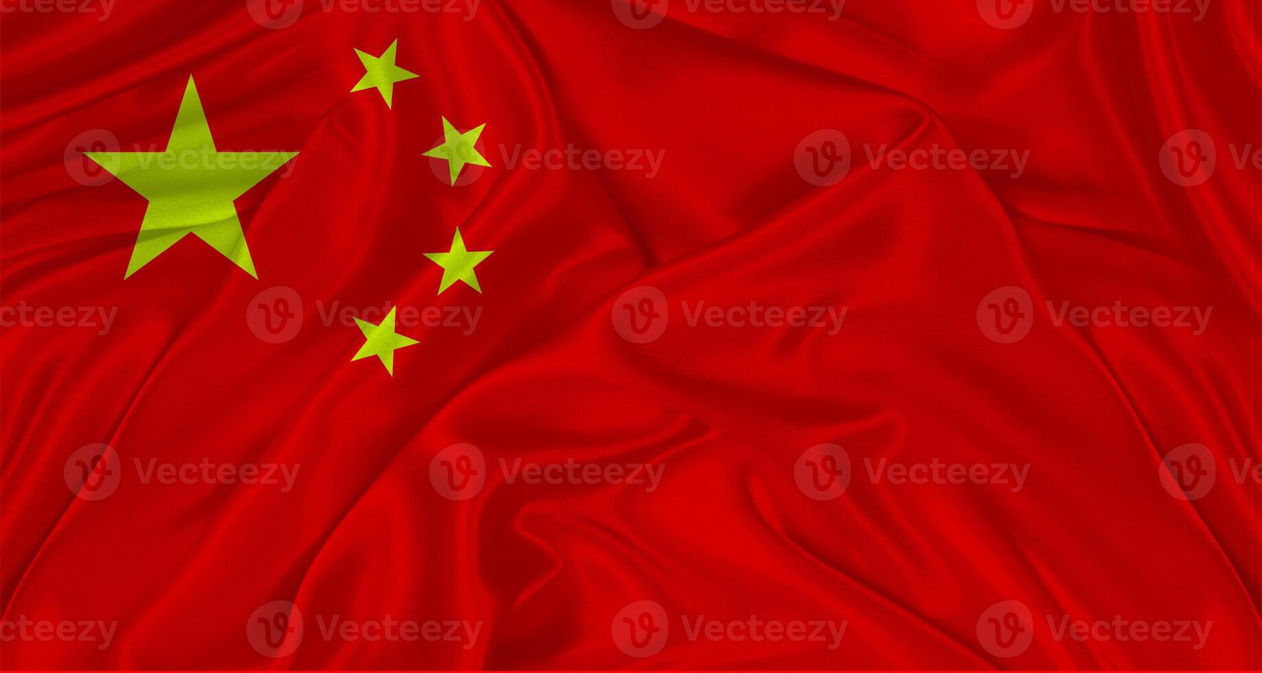 Realistic China flag waving. Close up of flag of China with cloth texture photo