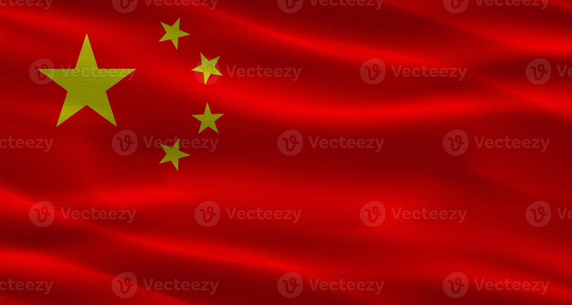 China flag with fabric texture waving. Close up of flag of China with cloth texture photo