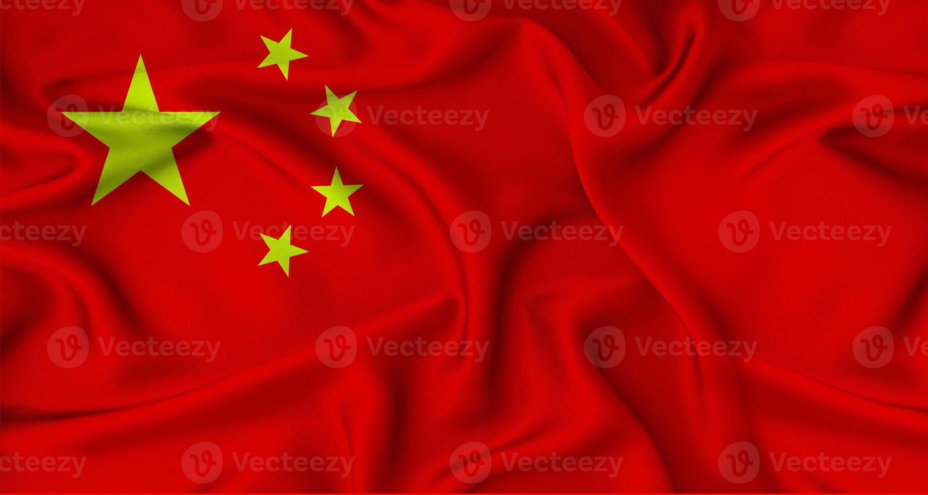 Close up of flag of China with cloth texture. Realistic China flag waving photo