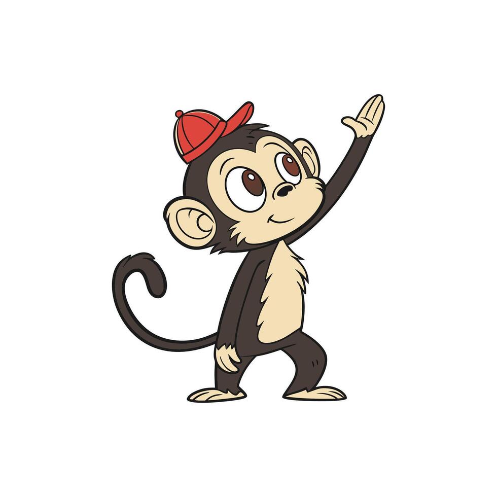 Monkey with red hat and red cap vector