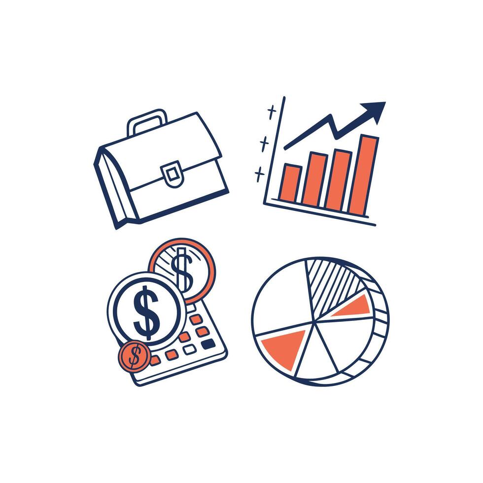 Business icons set with a briefcase, a pie chart and a business document vector