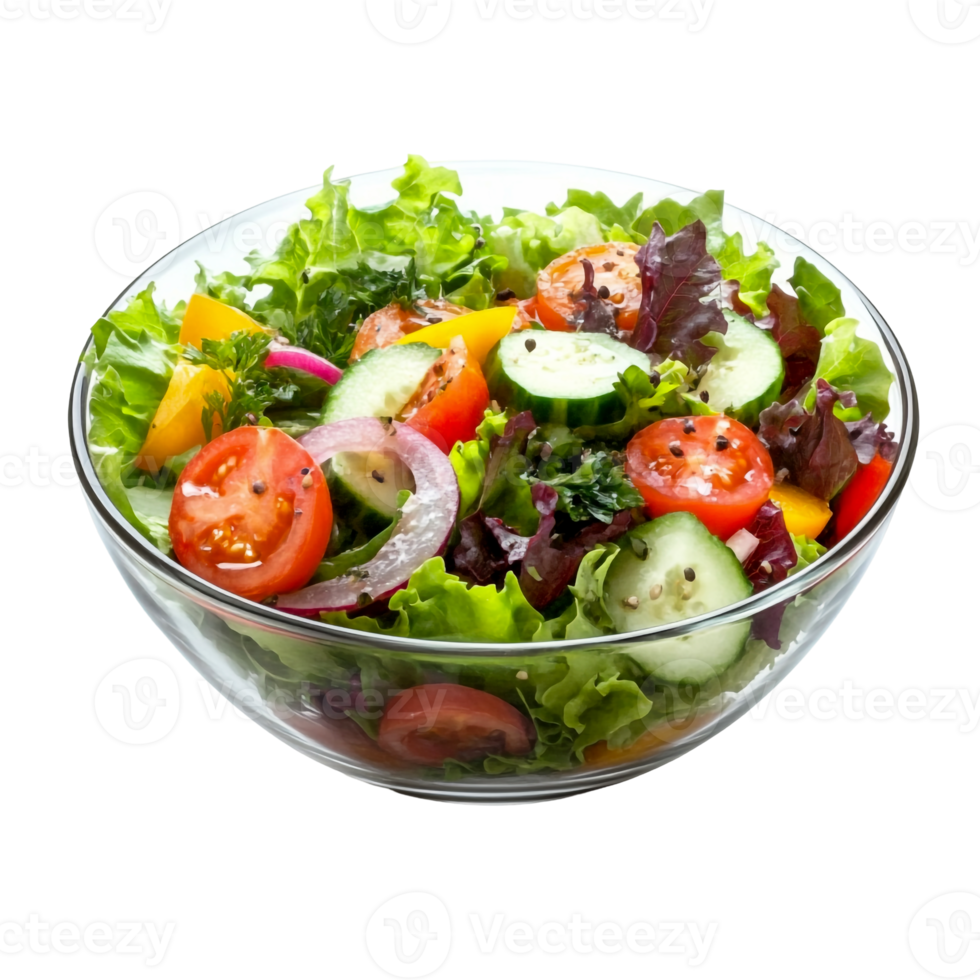 Bowl of Salad with Healthy Dressing and Veggies png