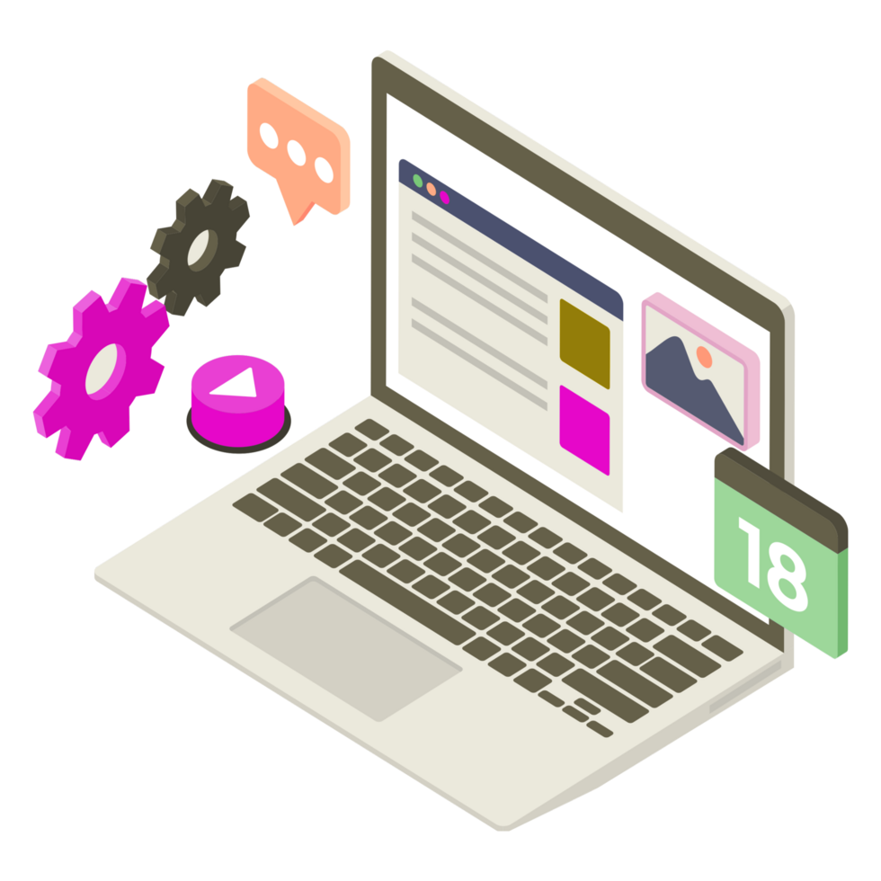 A laptop with a calendar and other icons on it png