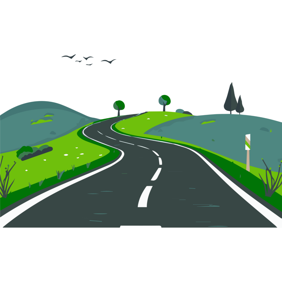 An illustration of a road with a sign on it png
