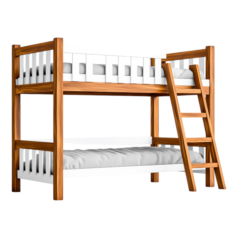 Cozy Wooden Bunk Bed with Two Mattresses and Side Ladder Setup png