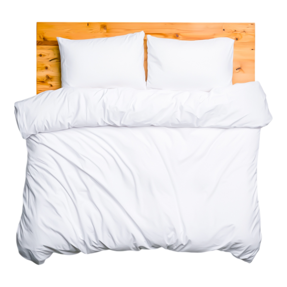 Cozy White Bedding Set on a Wooden Bed with Soft Pillows png