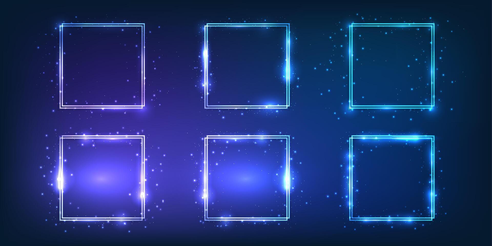 Neon double square frame with shining effects vector