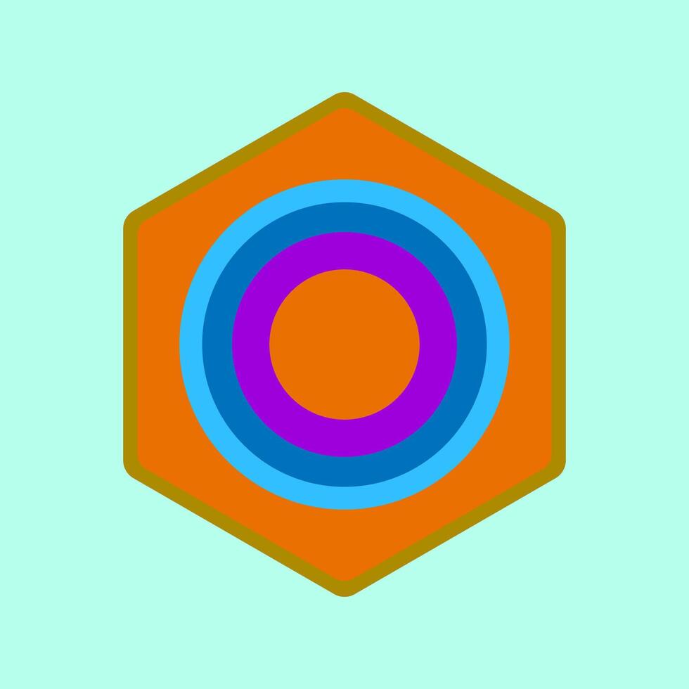 an orange hexagon with a blue and purple circle in the center vector