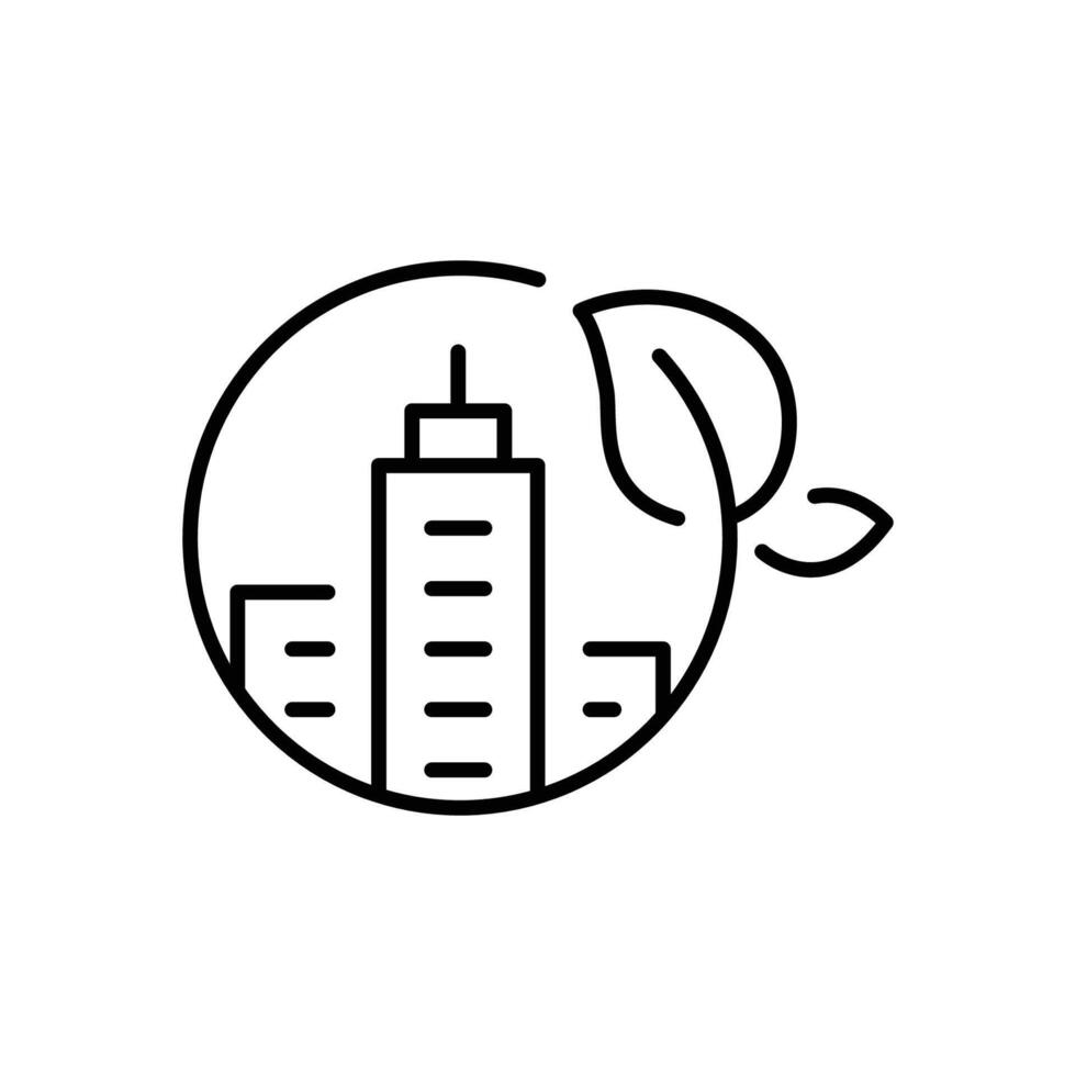 Green city icon. Simple outline style. Nature, business, house, tree, landscape, construction, building, leaf, environment concept. Thin line symbol. Illustration isolated. vector