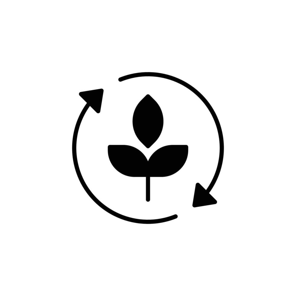Reforestation icon. Simple solid style. Tree, plant with circle cycle, ecosystem, sustainable, restore, forest, environment concept. Black silhouette, glyph symbol. Illustration isolated. vector