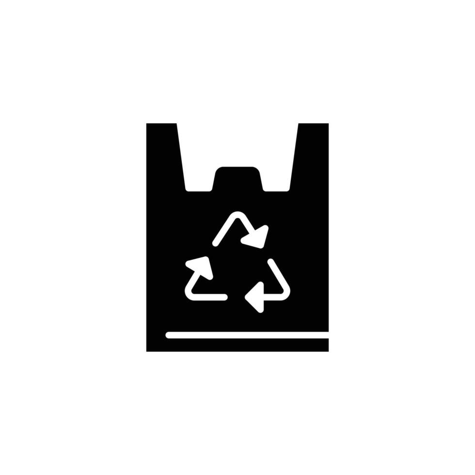 Recyclable bag icon. Simple solid style. Plastic bag with recycle sign, eco, garbage, reuse, pollution, life, environment concept. Black silhouette, glyph symbol. Illustration isolated. vector