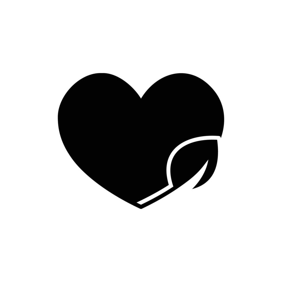 Love ecology icon. Simple solid style. Heart shape and leaves, leaf, organic, eco, vegan, herbal healthcare, nature care concept. Black silhouette, glyph symbol. Illustration isolated. vector