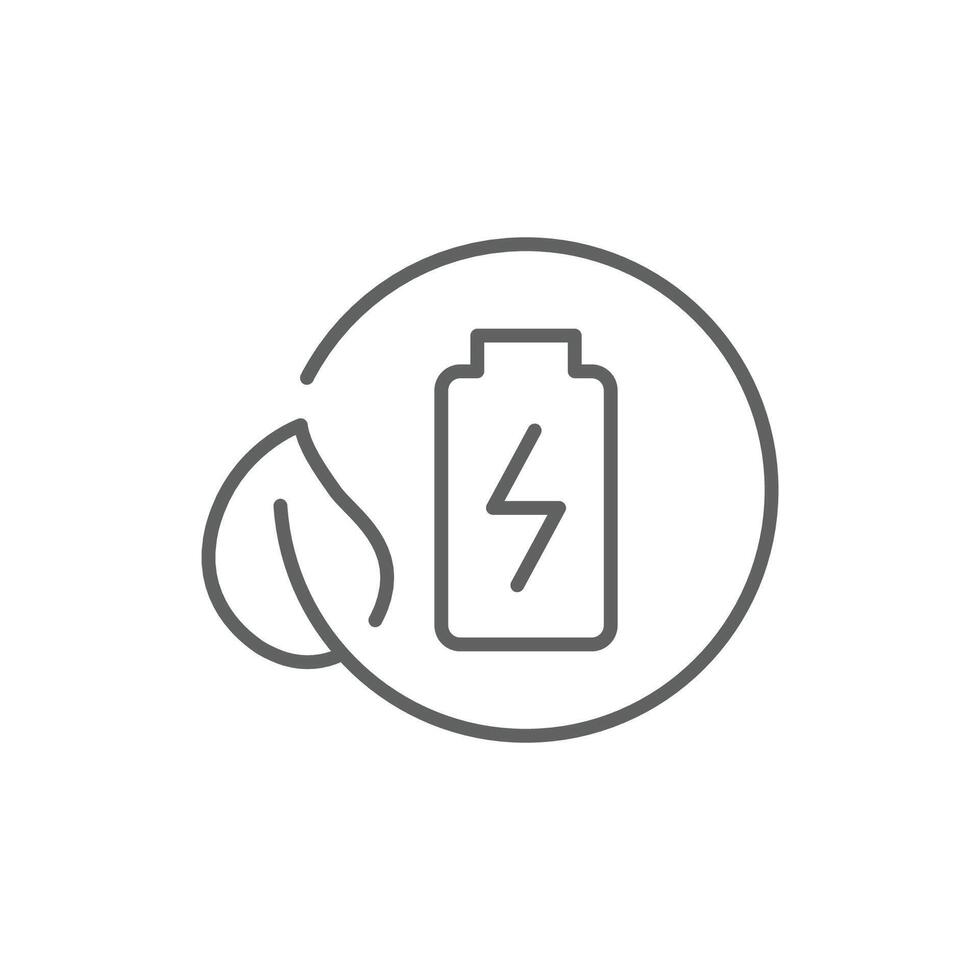 Eco battery icon. Simple outline style. Leaf, circle, green energy, recycle, global, electricity, natural, power, environment concept. Thin line symbol. Illustration isolated. Editable stroke. vector